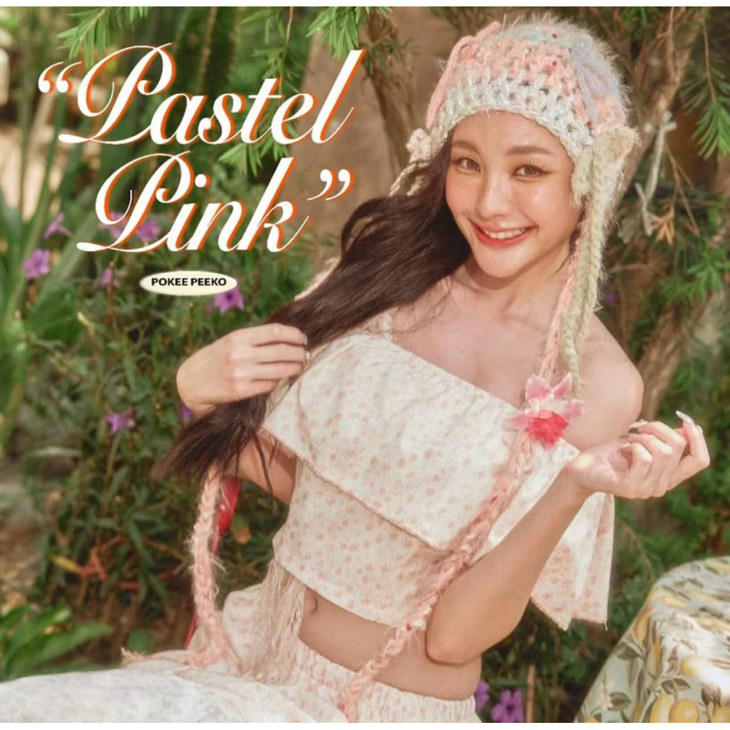 เสื้อปาดไหล่ลายดอกไม้ แบรนด์ pokee peeko size M มือ1