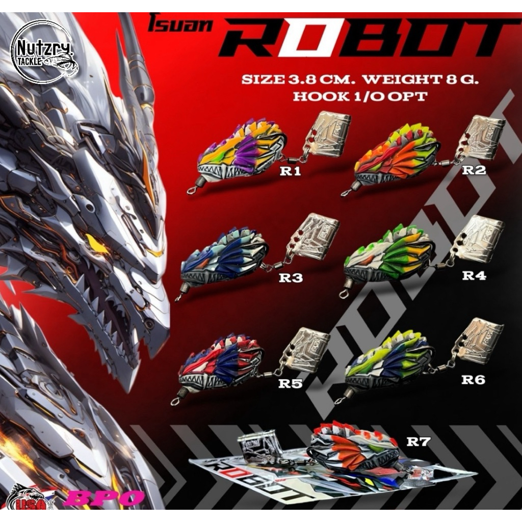 กบยาง USA รุ่น Robot โรบอท 3.8cm/8g เบ็ดOPT 1/O หนักดีตีไกล วัดติดง่าย