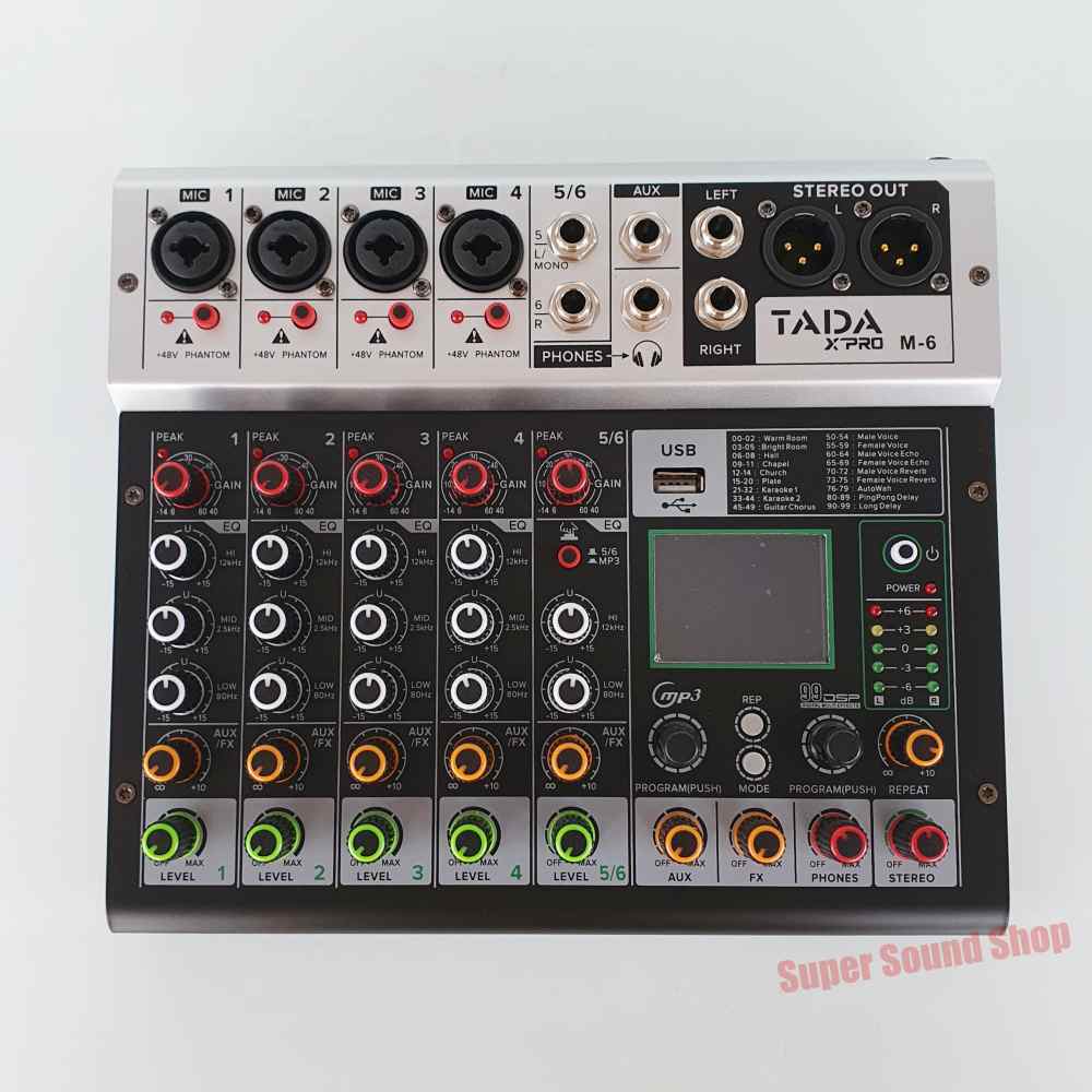 มิกเซอร์ MIXER 6 ch ยี่ห้อ TADA  รุ่น M-6 มิกซ์ 6ch TADA รุ่น M 6 ใช้ไฟบ้าน หรือสามารถใช้ไฟ 12v ได้