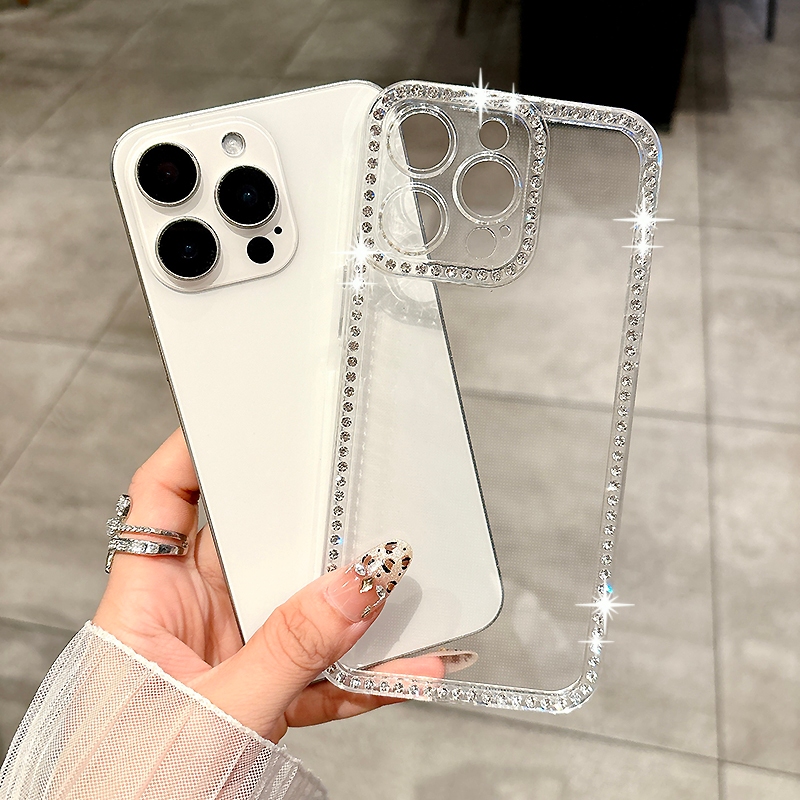เคส for iPhone 11 16 15 14 13 12 Pro Max เคสไอโฟน 15 เคสโทรศัพท์ประดับเพชรเทียมสุดหรูสำหรับ เคสใสกันกระแทก