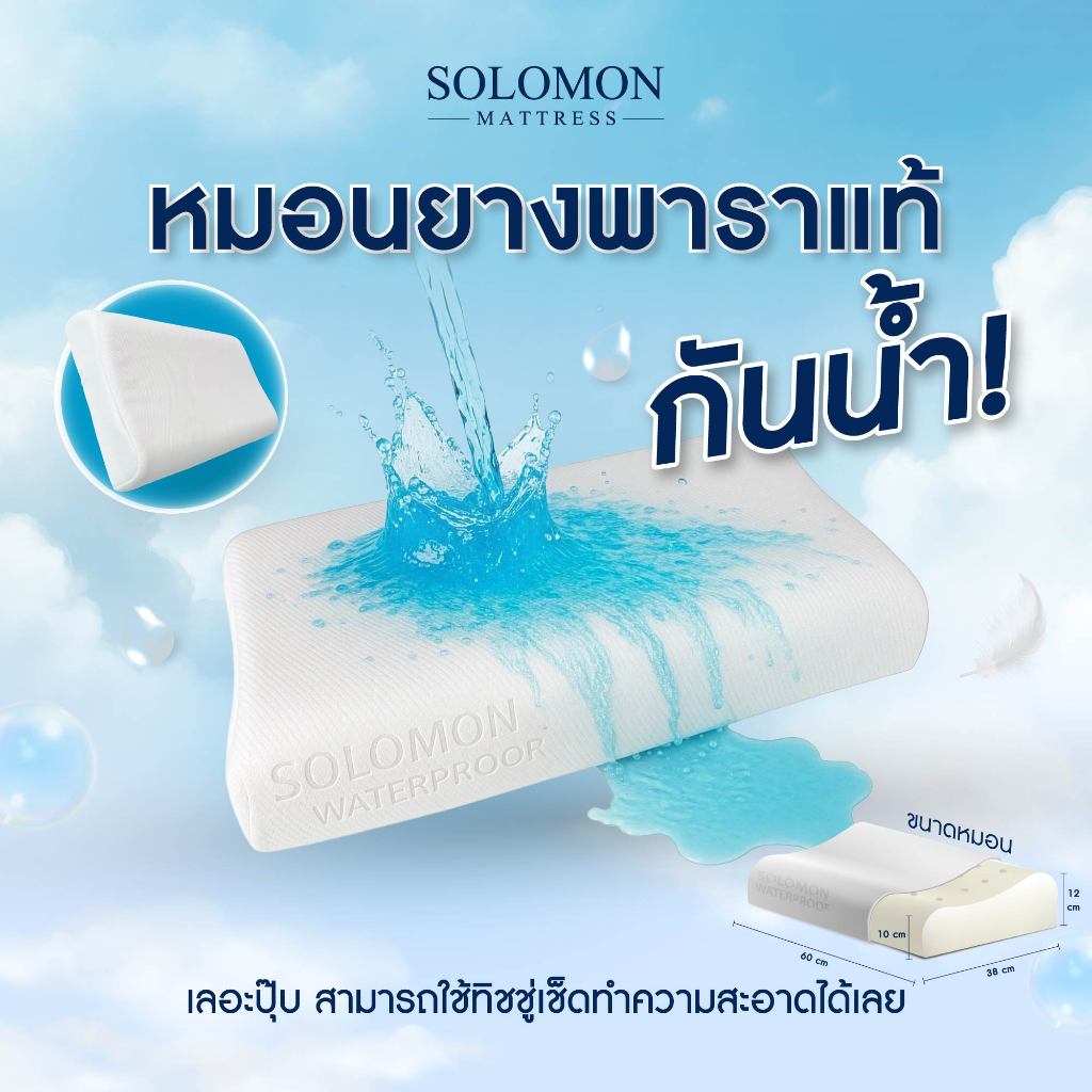 SOLOMON หมอนยางพารา ผ้ากันน้ำ รุ่น Latex Waterproof