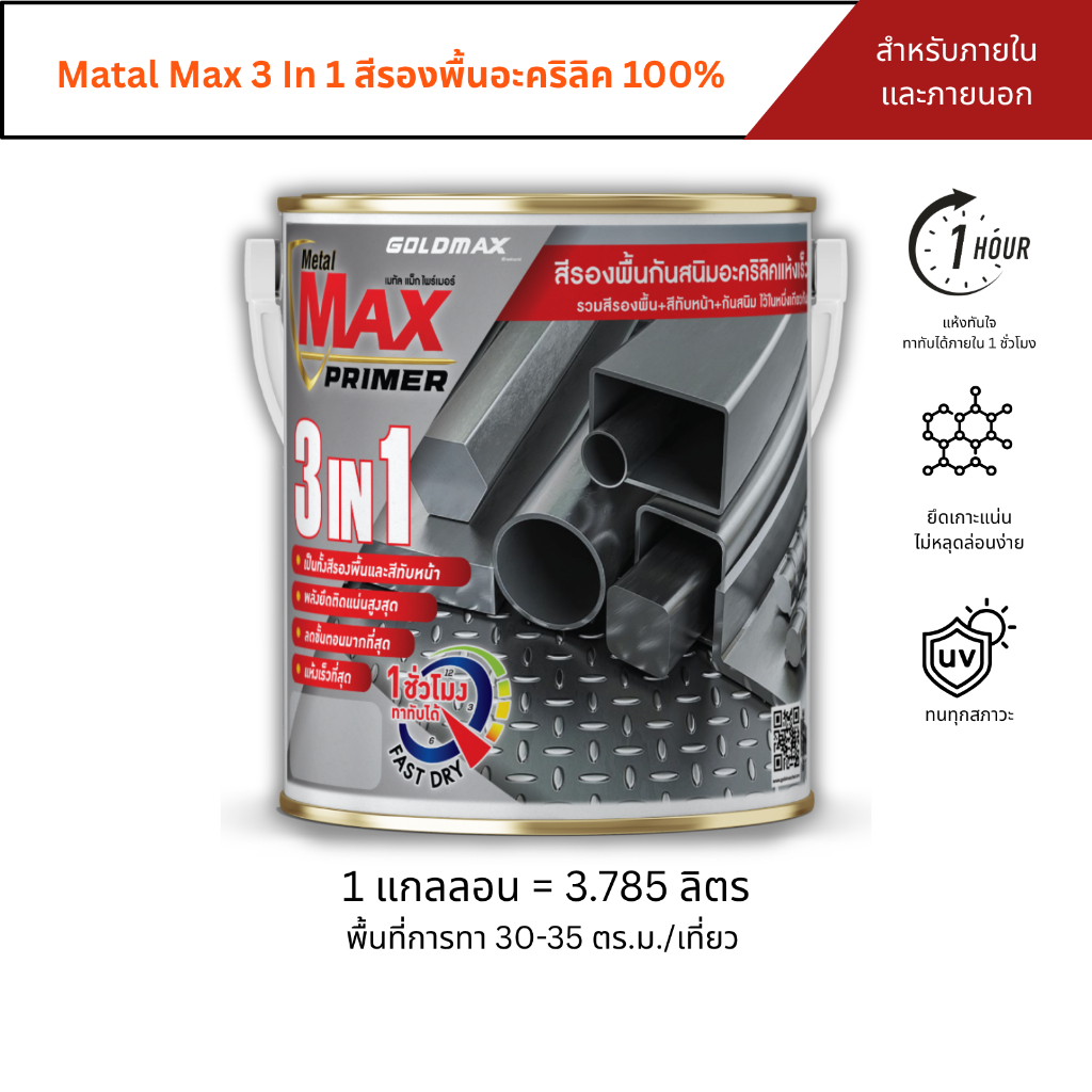 Metal Max Primer 3 in 1 สีรองพื้นกันสนิม ขนาด 3.785 ลิตร