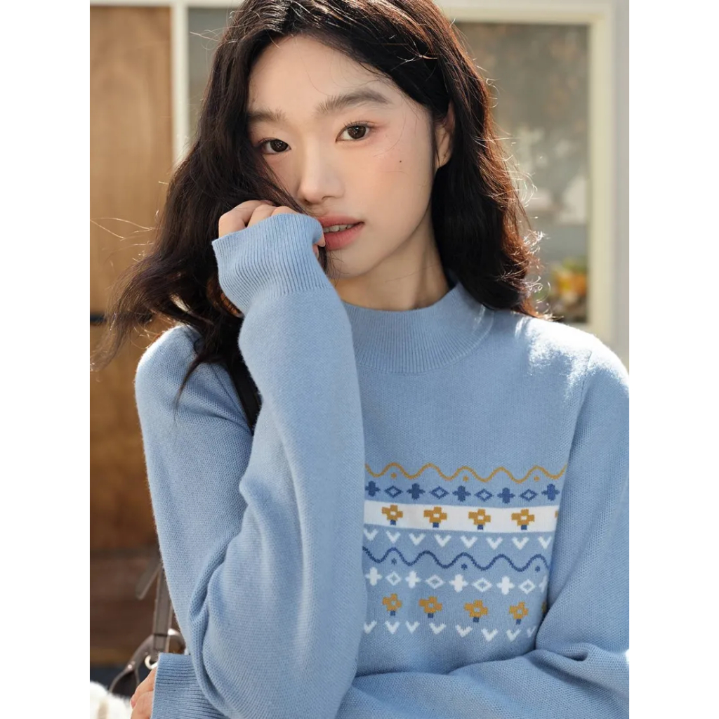 [พรีออเดอร์] ❤KUOSE : Fair Isle Mock Neck Sweater❤