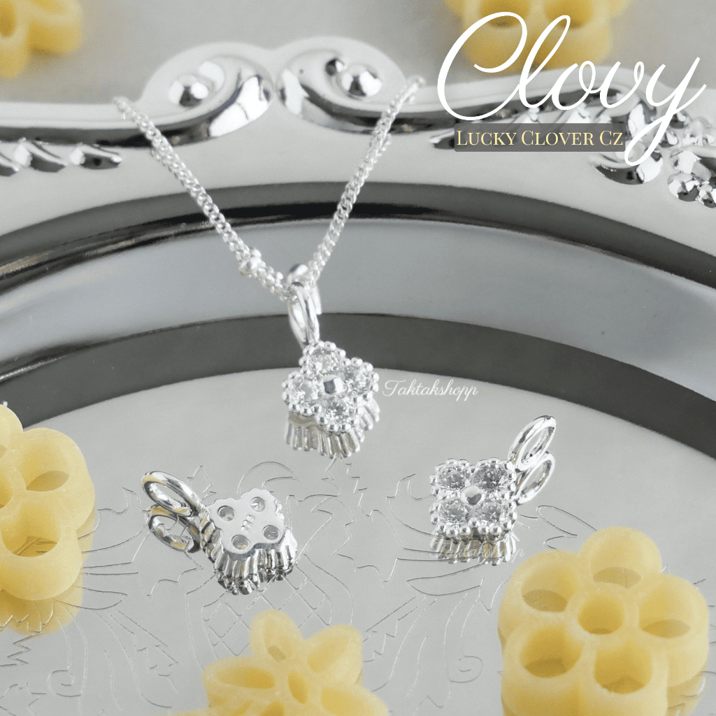 Clovy Cz เงินแท้ S925 ใบโคลเวอร์  | Lucky Clover Pendant / จี้และต่างหูเงินแท้92.5% เพชรCz ไม่ใช่งานชุบ ไม่ลอก