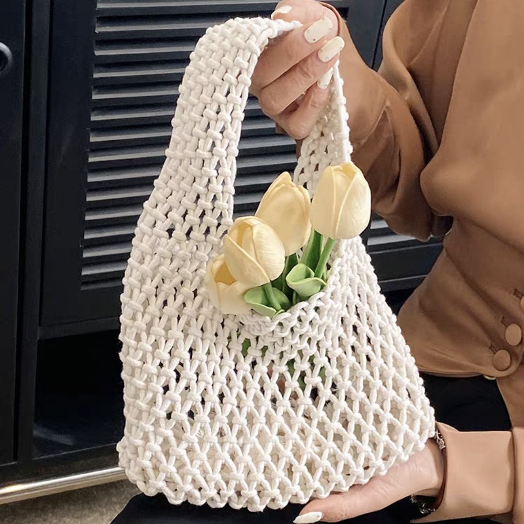 B1)Ly 2 in 1 New Fashion Bag beach bag mini drawstring bag multi-color bag cute minimal new summer Women hand woven bag