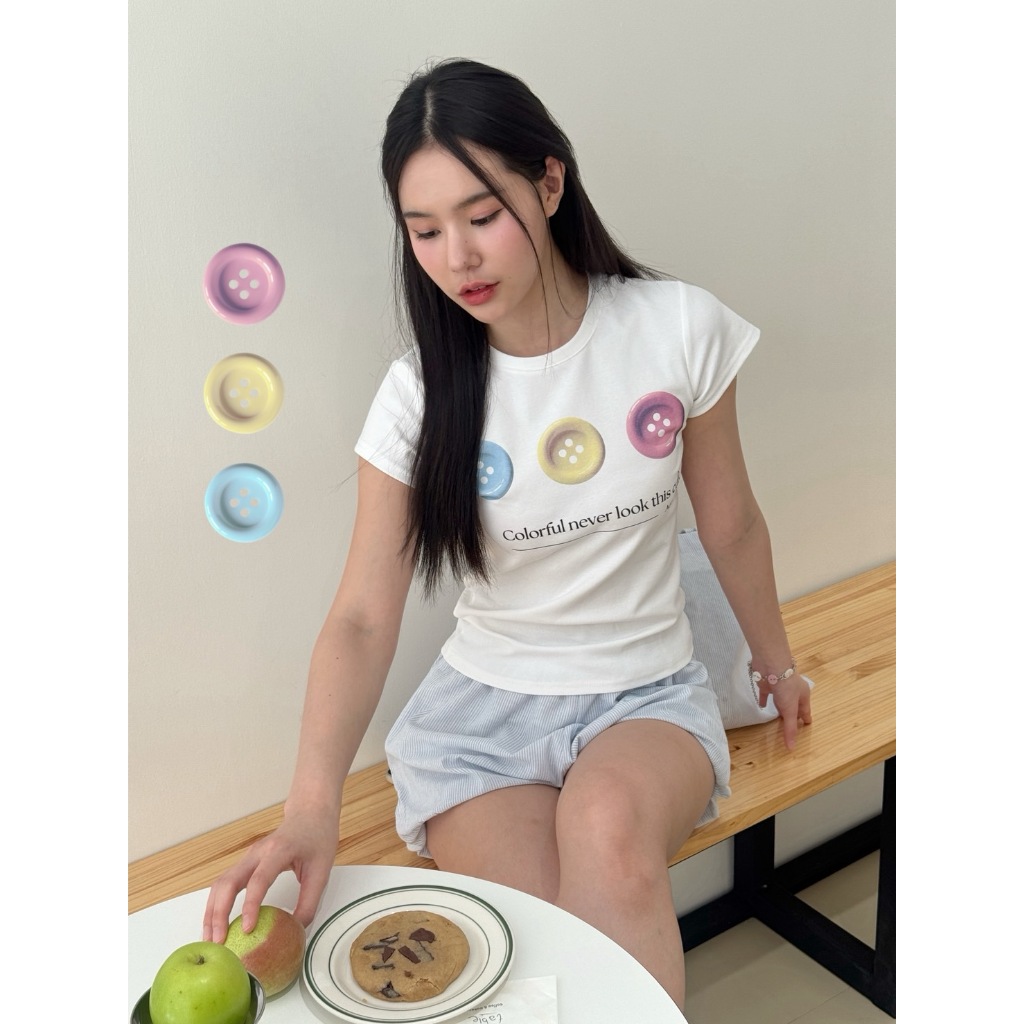 AceyAceyเบบี้ทีคอกลมตัวอักษร (baby tee)