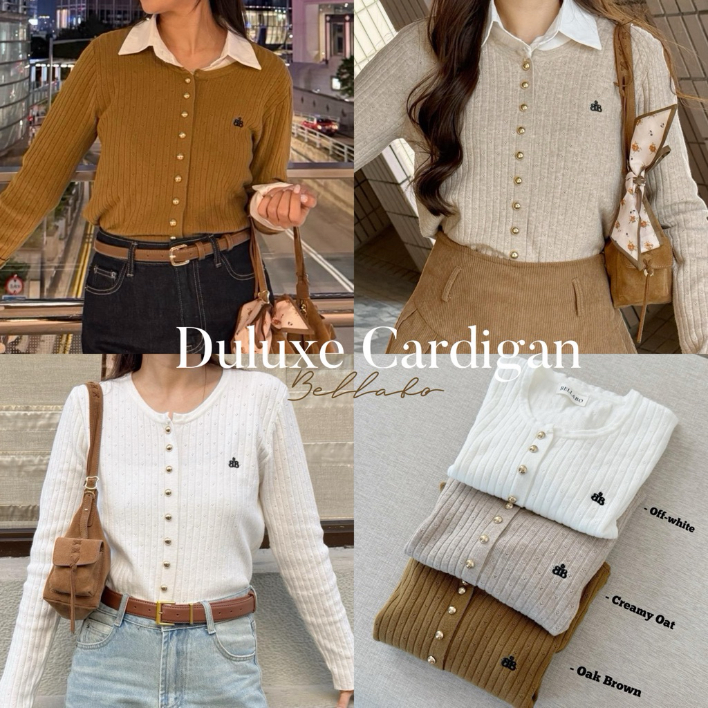 พร้อมส่ง! (BLB)เสื้อไหมพรมแขนยาวกระดุมทอง ผ้านุ่ม Deluxe Cardigan สไตล์เกาหลี ปัก BLB Bellabo.aimple