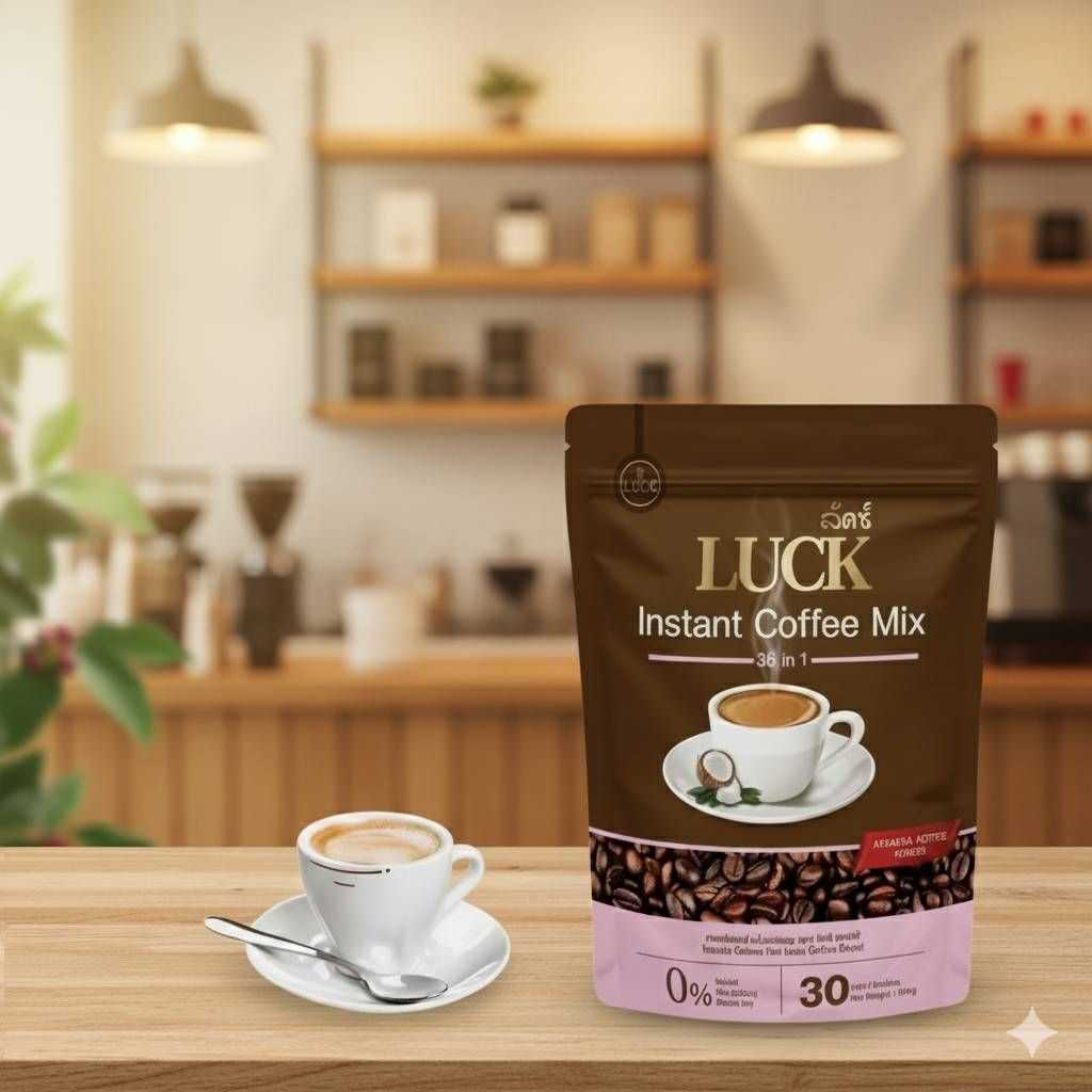 ลัคซ์ คอฟฟ LUCK Coffee แบบถุง บรรจุถุงละ 30 ซอง กาแฟปรุงสำเร็จชนิดผง 36 in 1 ของแท้100%