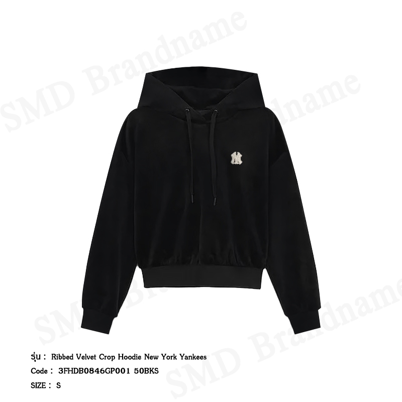 MLB เสื้อสเวตเตอร์ผู้หญิง รุ่น  Ribbed Velvet Crop Hoodie New York Yankees Code: 3FHDB0846 50BKS