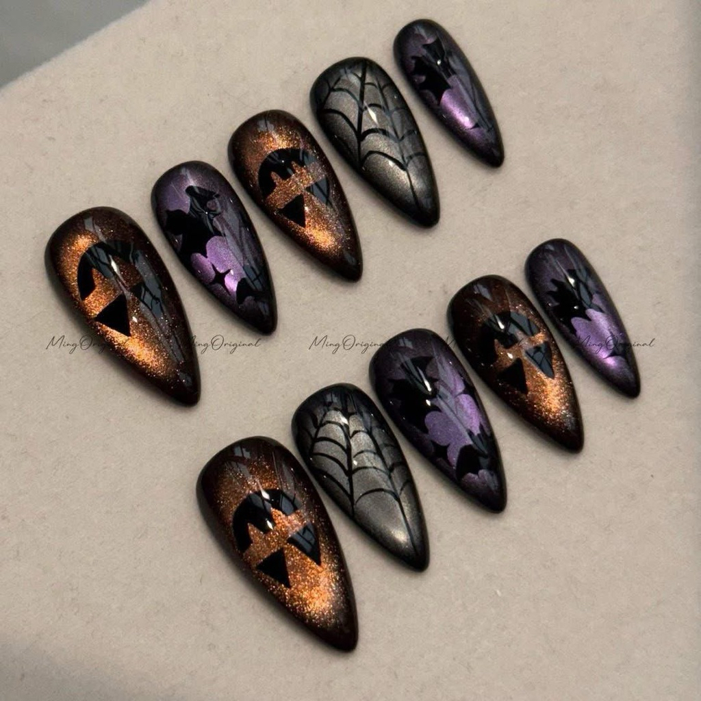 เล็บเจลแท้ พื้นสีดำลูกแก้วลายฮาโลวีน🎃👻 พร้อมส่ง ไม่รับของไม่ต้องสั่ง📌