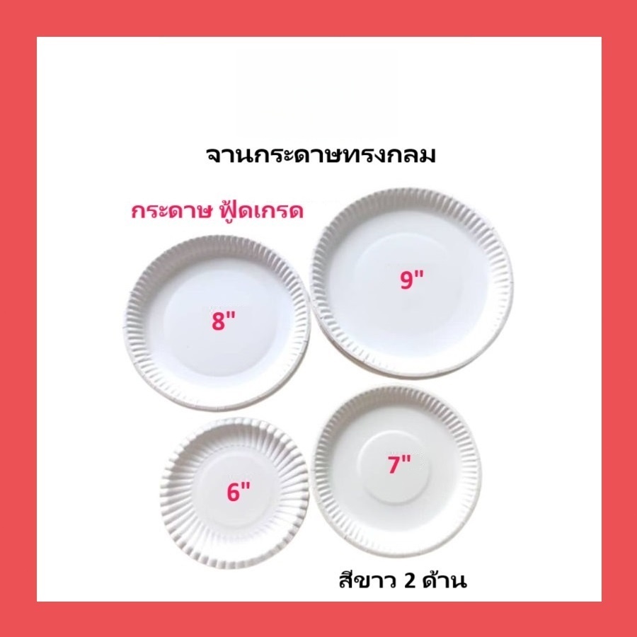 [20ใบ] จานกระดาษทรงกลม สีขาว ขนาด 6 / 7 / 8 / 9 นิ้ว กันน้ำ กระดาษบริสุทธิ์ 100% แบบหนา สำหรับงานปาร์ตี้ จัดเลี้ยงต่างๆ