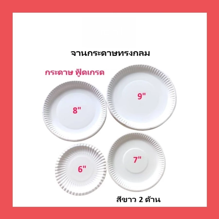 [20ใบ] จานกระดาษทรงกลม สีขาว ขนาด 6 / 7 / 8 / 9 นิ้ว กันน้ำ กระดาษบริสุทธิ์ 100% แบบหนา สำหรับงานปาร์ตี้ จัดเลี้ยงต่างๆ