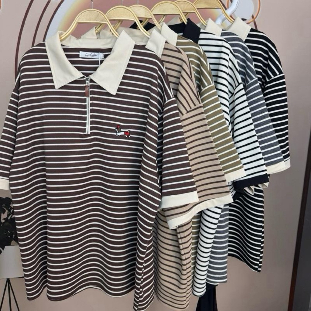 Goodly เสื้อโปโลแขนสั้น ซิป ไซส์ใหญ่ 54“/60”