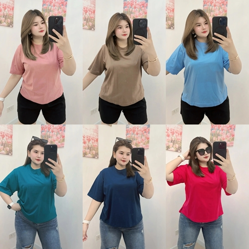 H73 คอกลมสีพื้นผ้าคอตตอล อก 44"-48"-52"