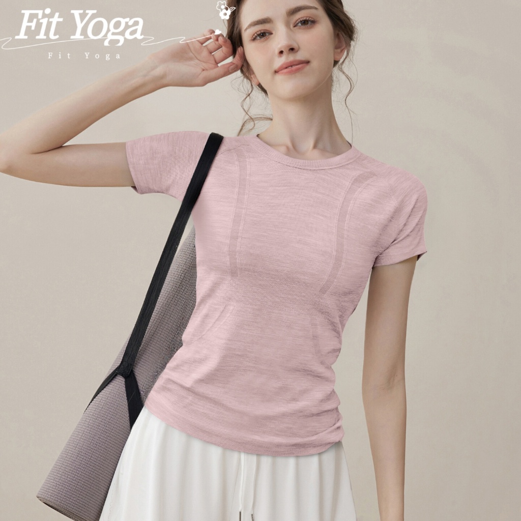FitYoga ฤดูร้อนแห้งเร็วกีฬาแขนสั้นเสื้อยืดผู้หญิงแน่นด้านบนพิลาทิสการฝึกอบรมเสื้อผ้าออกกำลังกาย