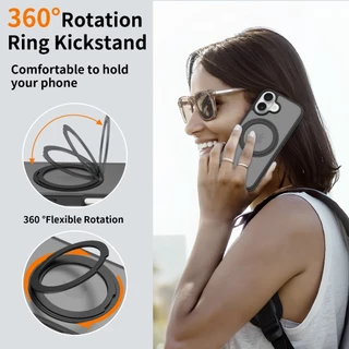 SUPHIAR for iPhone 17 Pro Max เคส 16 15 14 13 หมุน 360° มีขาตั้ง ใสกึ่งทึบ กันกระแทก ชาร์จไฟแม่เหล็ก แข็งแรง แบบผิวด้าน