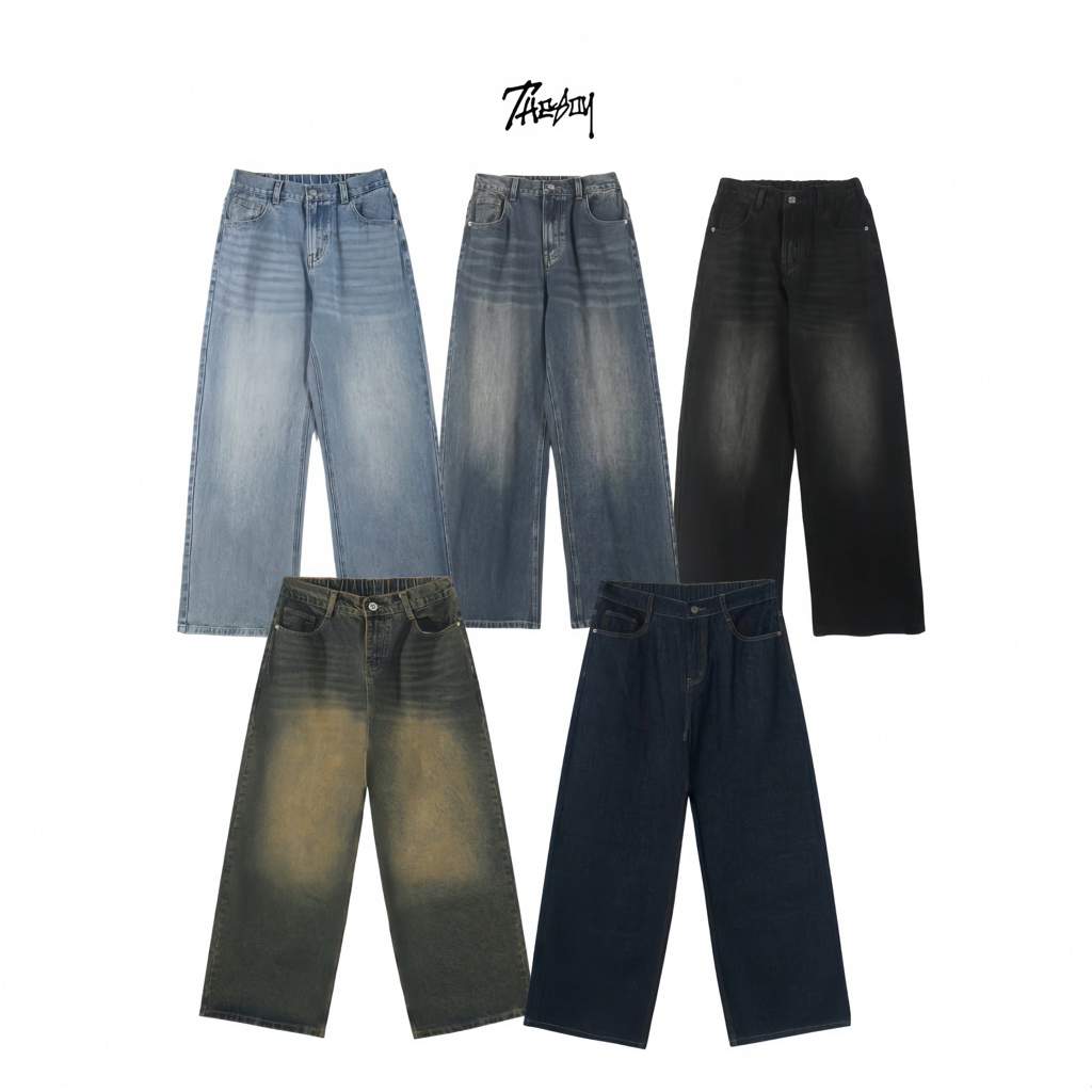 THEBOY-SCRATCHER JEANS กางเกงยีนส์ทรงกระบอกใหญ่