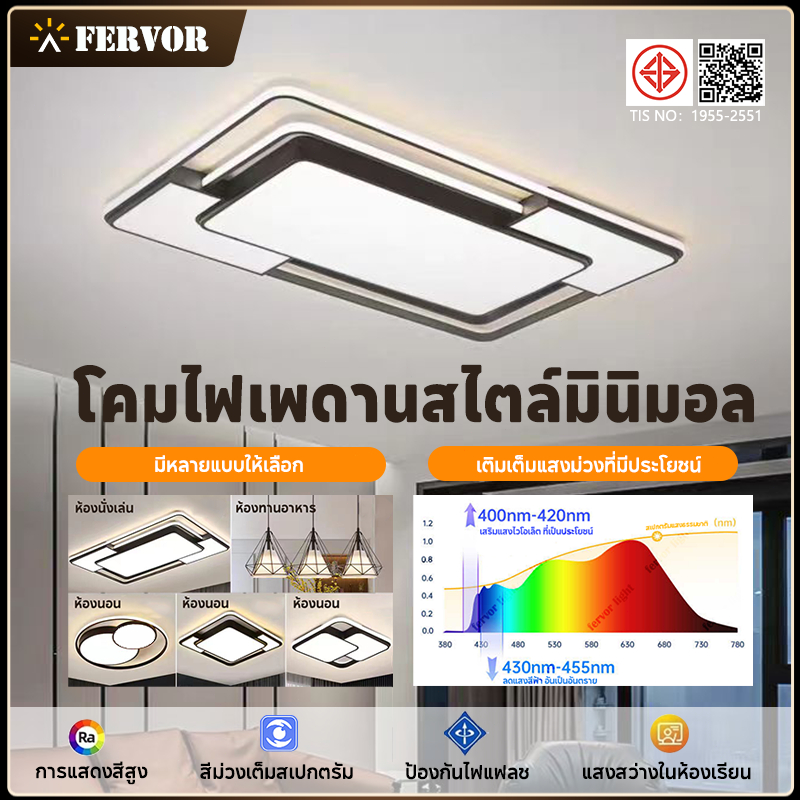 โคมไฟเพดาน LED ไฟเพดาน ไฟติดเพดาน ไฟห้องนอน ปรับแสงได้ รีโมทคอนโทรล 3สี ห้องนอน ห้องนั่งเล่น
