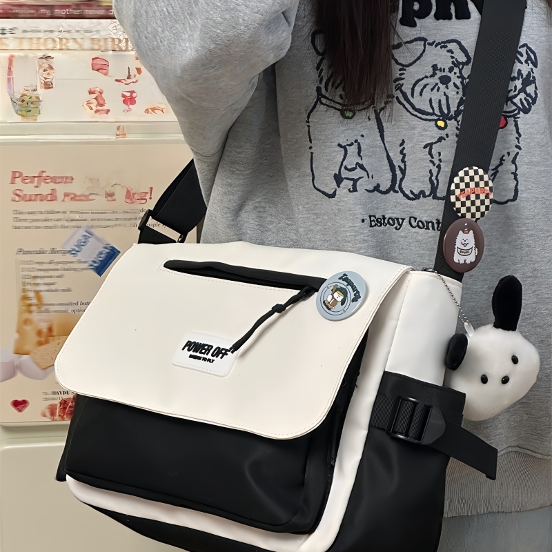 กระเป๋าสะพายไหล่ เรียบง่าย กระเป๋าสะพายข้างน่ารัก ไนลอน ถุงผ้าใบ message bag