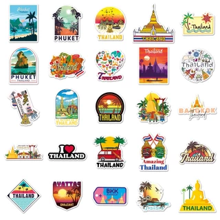 สติ๊กเกอร์ประเทศไทย 50 ชิ้น ลายกรุงเทพ ภูเก็ต สงกรานต์ วิวทิวทัศน์ กันน้ำ ไม่ซ้ำ ตกแต่งแล็ปท็อป โทรศัพท์ รถ มอเตอร์ไซค์
