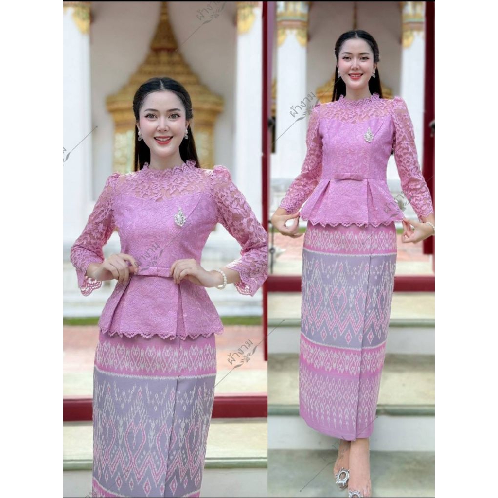 เสื้อลูกไม้ เกรดพรีเมี่ยม คอกลมแต่งระบาย จับจีบที่เอว แต่งโบว์ น่ารักๆ ใส่ออกงาน ใส่ทำบุญ สวยได้ทุกโอกาส (เฉพาะเสื้อ)