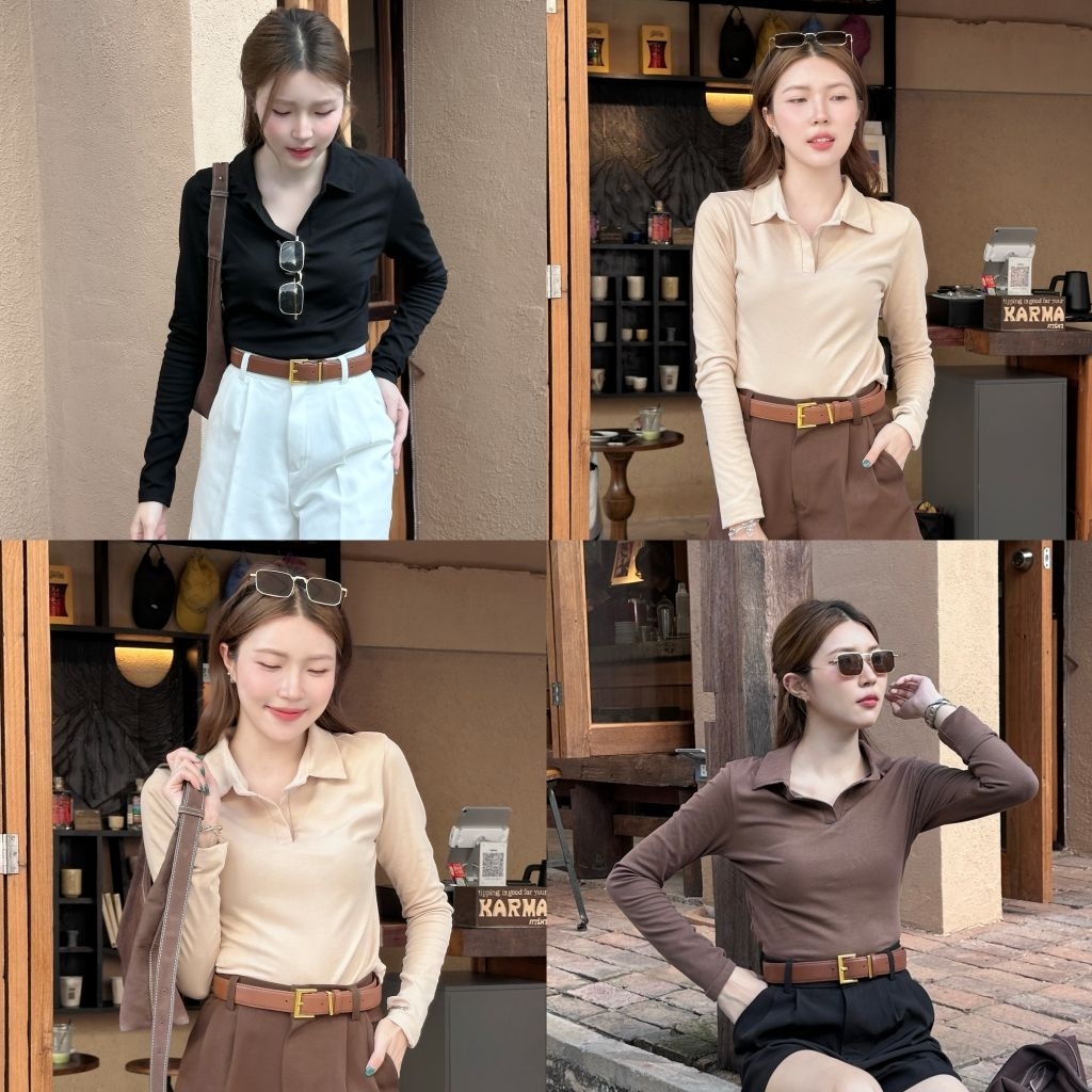 เสื้อแขนยาวคอปกผ้ายูนิโคล
