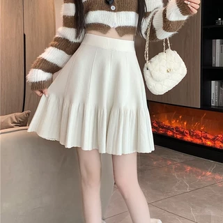 Zenmoya(7039)กระโปรงไหมพรมสั้นทรงเข้ารูป เอวสูง ปลายระบายบานสวยน่ารัก {ยาว 17”} กระโปรงเทนนิส