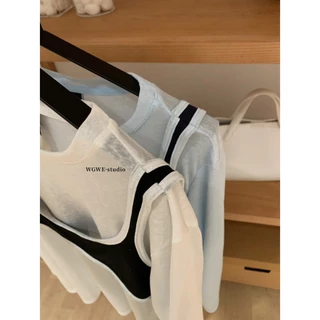 (พร้อมส่ง) เสื้อแขนยาวผ้าบางแต่งบรารุ่น 7373 TAG WG.WE 🇰🇷