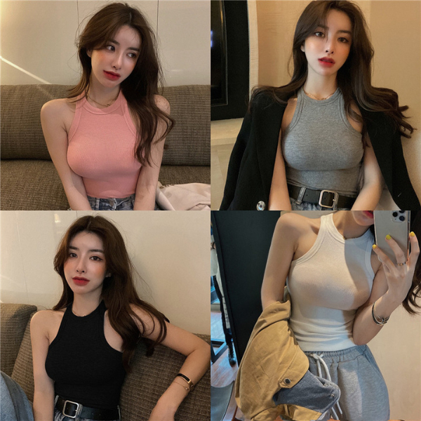 (433) เสื้อกล้าม แขนกุด เสื้อครอป รัดรูป สีพื้น 4สี 4ไซส์ ไม่มีบรา ผ้าร่อง ยืดหยุ่น สวมใส่สบาย