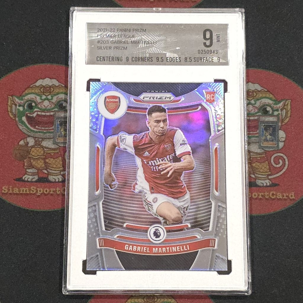 การ์ด​เกรด​ Gabriel Martinelli​ RC​ 2021 Panini​ Prizm​ Rookie​ Silver​ PSGA​ 9