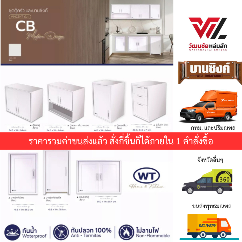 🚛 ส่งฟรี CB ชุดครัวคุณภาพ UPVC บานซิงค์ บานเดี่ยว บานถังแก๊ส บานใต้เตา ชั้นเข้ามุม ตู้ลอย ลิ้นชัก WT