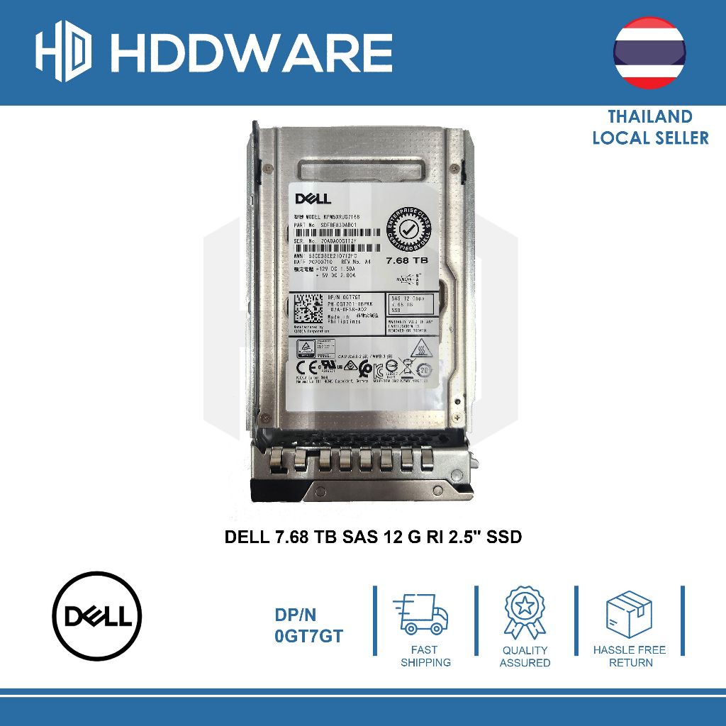 DELL 7.68 TB SAS 12 G RI 2.5" SSD // 0GT7GT // GT7GT // SDFBE83DAB01 // KPM5XRUG7T68