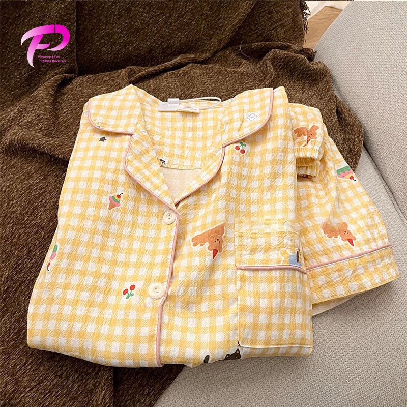 [ลดราคา] ชุดนอนสตรีแขนสั้น ผ้าฝ้ายนุ่ม ลายการ์ตูน เปิดกระดุม ราคาพิเศษวันนี้ ส่งจากไทย ⚡ - รูปที่ 6