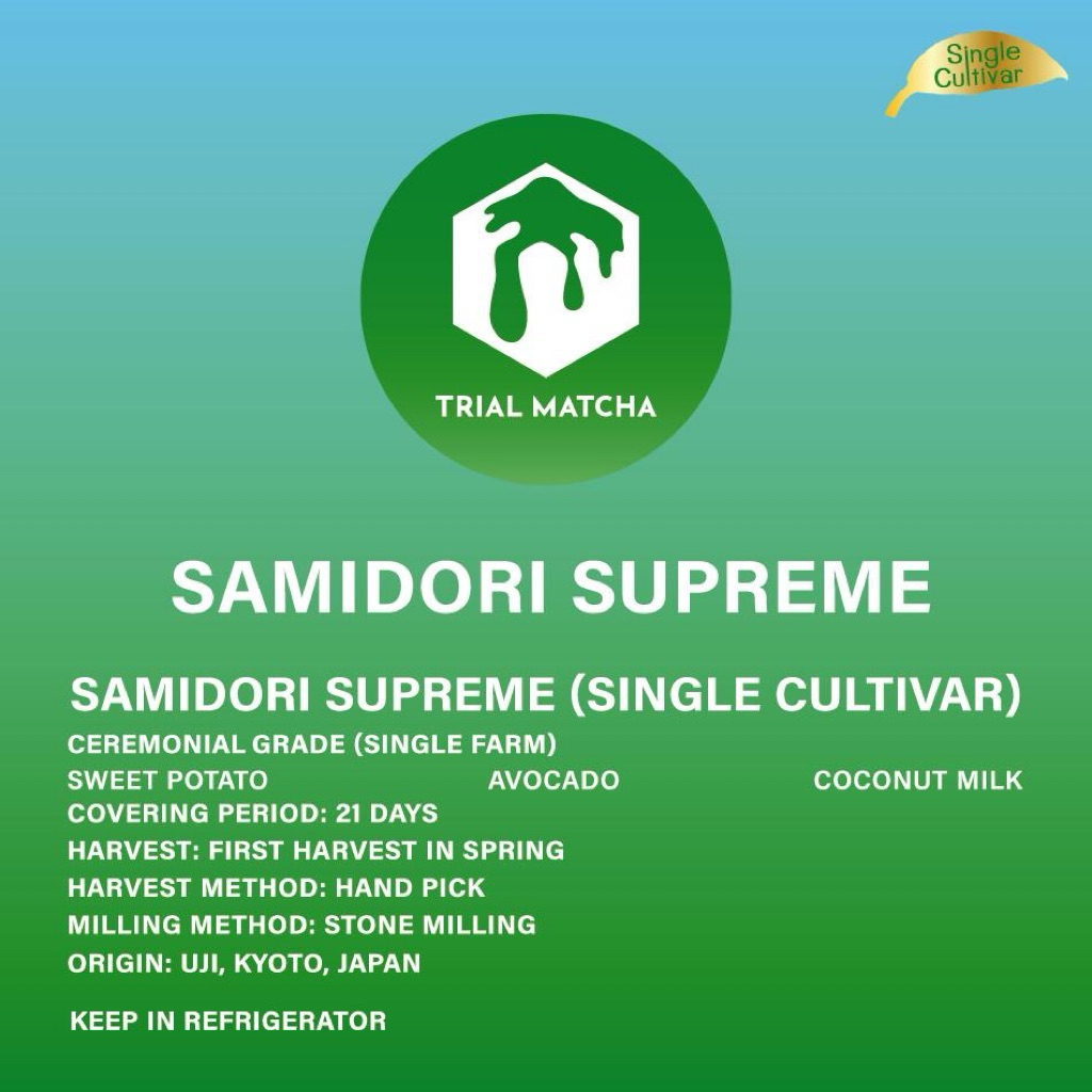 TRIAL MATCHA | ผงมัทฉะอุจิสายพันธุ์เดี่ยว Samidori Supreme Single cultivar