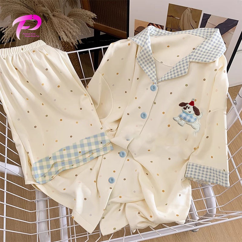 [ลดราคา] ชุดนอนสตรีแขนสั้น ผ้าฝ้ายนุ่ม ลายการ์ตูน เปิดกระดุม ราคาพิเศษวันนี้ ส่งจากไทย ⚡ - รูปที่ 2