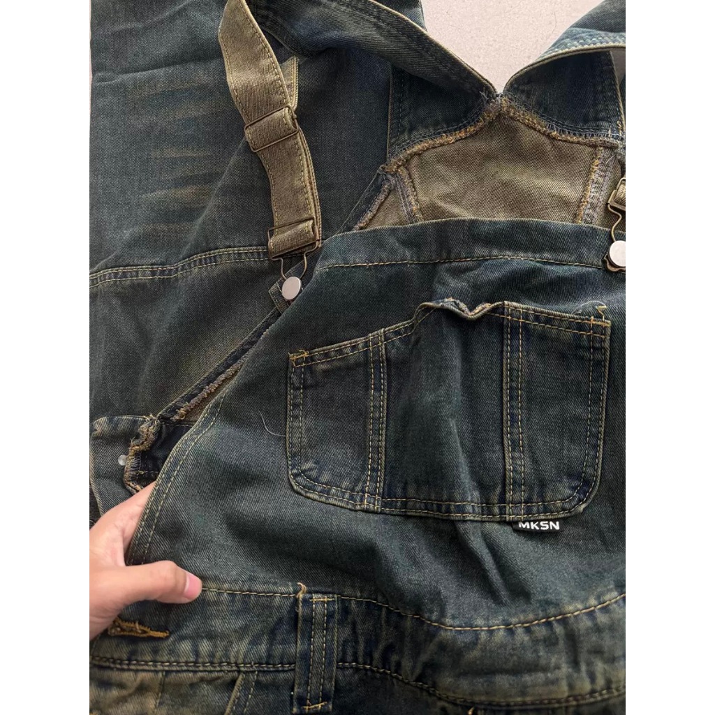 เอี๊ยมยีนส์ผู้ชายทรงหลวมวินเทจ Size S-2XL สไตล์เกาหลี รูปที่ 6