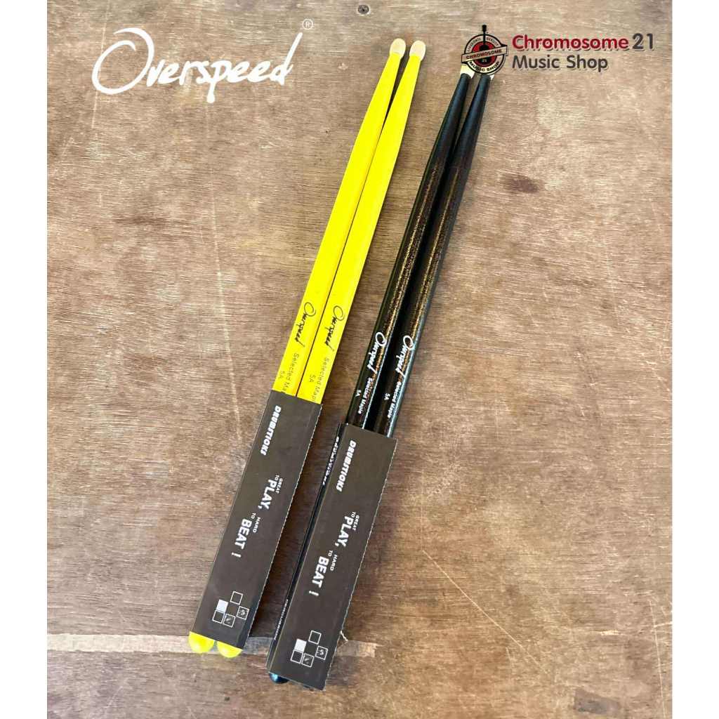 ไม้กลอง OverSpeed สีดำ สีเหลือง ขนาด5A ผลิตจากไม้ Maple