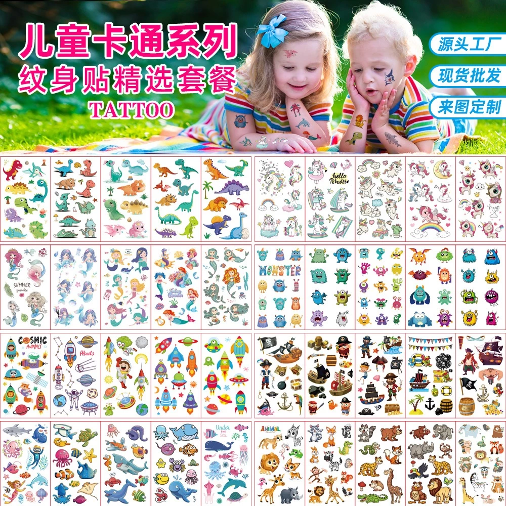 แทททู ชุด10แผ่น รอยสัก สติกเกอร์รอยสักสําหรับเด็ก สัตว์น่ารักการ์ตูน สติกเกอร์รอยสักแขนและใบหน้า