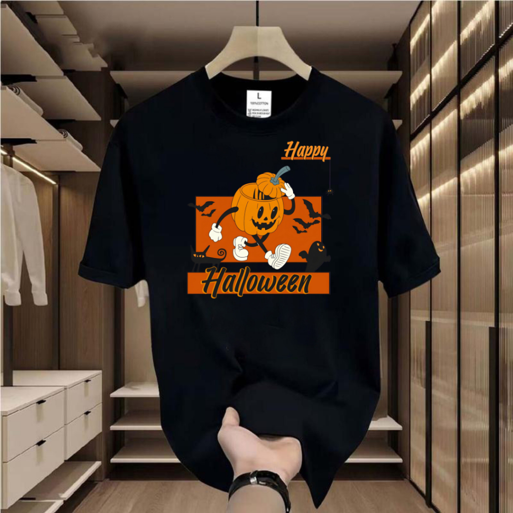 เสื้อยืด แขนสั้น คอกลม สกรีนลวดลายต้อนรับวันฮาโลวีน เสื้อยืดผู้หญิง เสื้อแฟชั่น เสื้อสตรีท เสื้อผ้าน