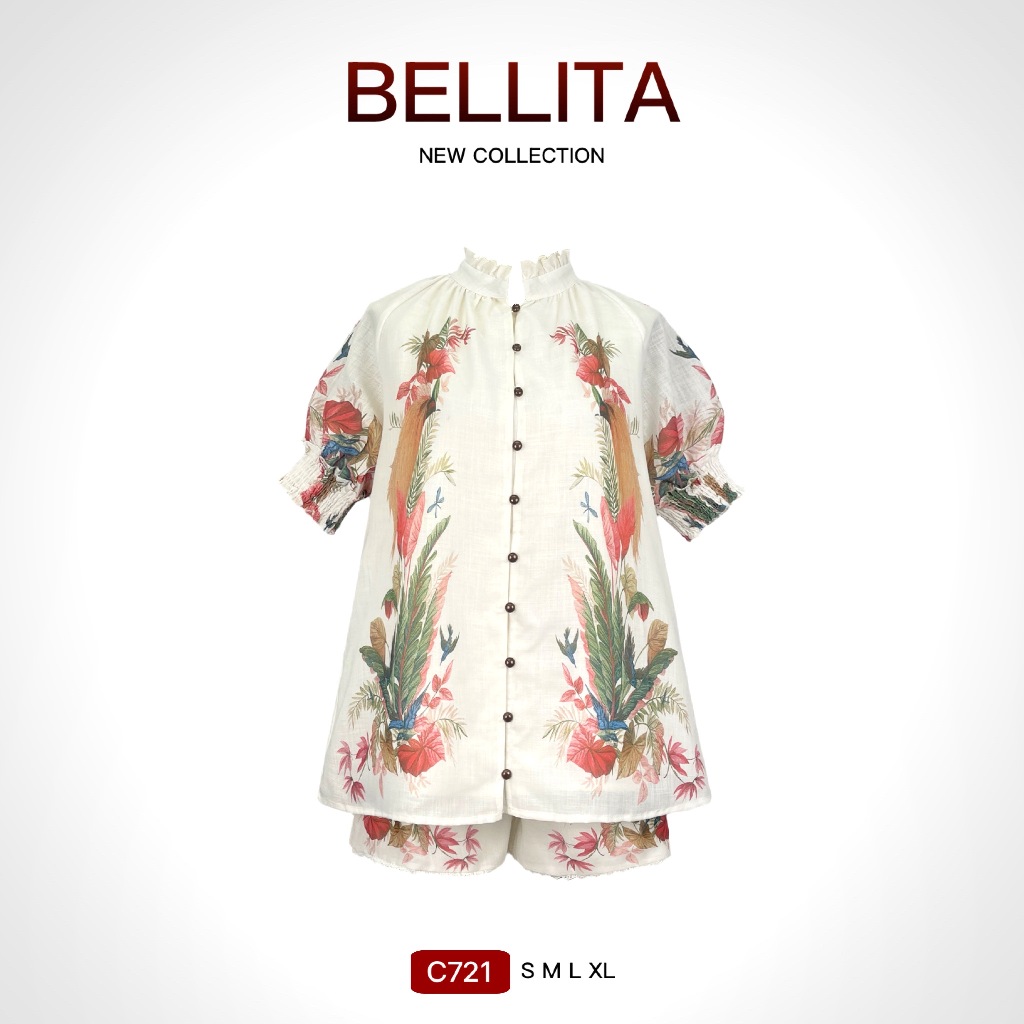 C721 BELLITA ชุดเซ็ทเสื้อกระโปรง พิมพ์ลายฉ่ำ สีชัด ดีเทลทั้งชุด ใส่เที่ยว คาเฟ่ ออกงาน