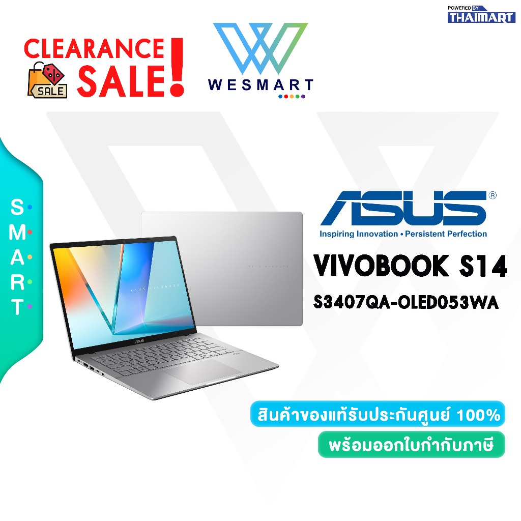 (Clearance) ASUS NOTEBOOK (โน้ตบุ๊ค) VIVOBOOK S14 S3407QA-OLED053WA : DEMO สินค้าตัวโชว์/ประกันศูนย์