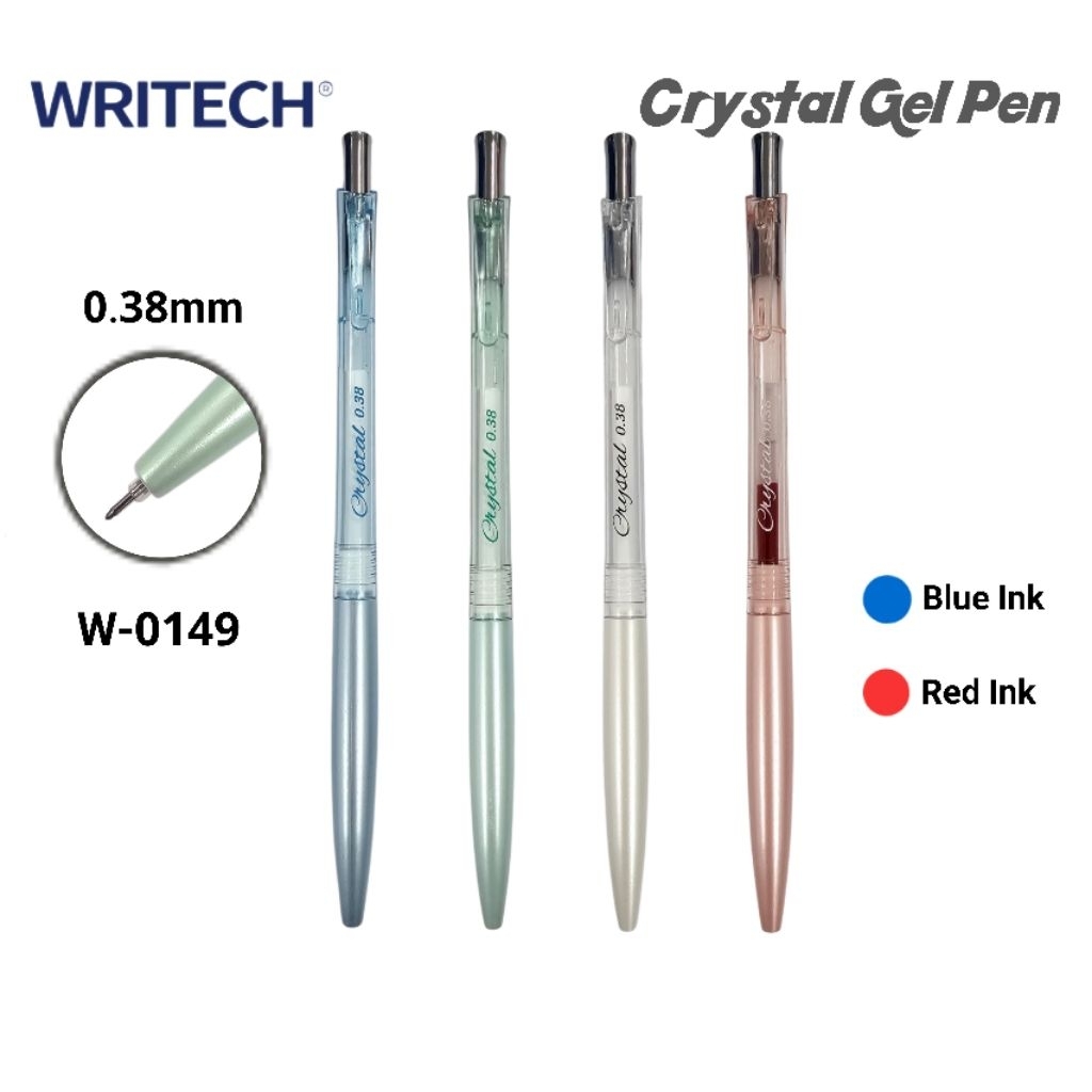 Writech ปากกาเจลหัวเข็ม Crystal Gel Pen รุ่น W-0149 ขนาด 0.38 มม. หมึกน้ำเงิน, แดง หมึกแห้งไว (ราคาต่อ 1 ด้าม)
