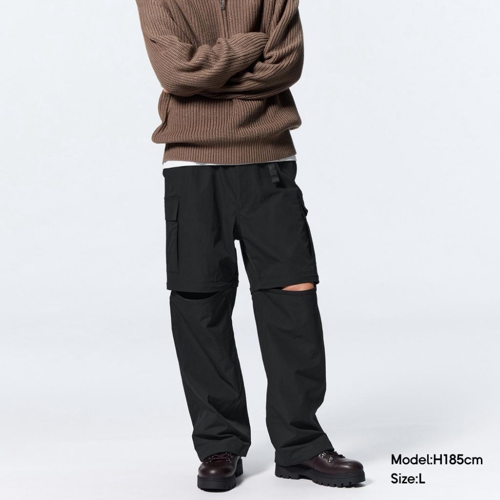 GU convertible wide cargo pants 
กางเกงคาร์โก้ถอดขาได้ GU สีดำ