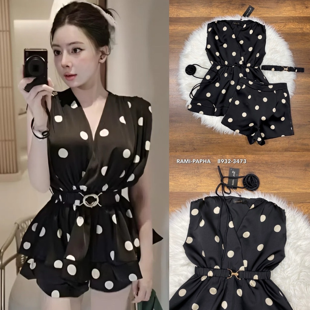 RAMI-PAPHA ชุดเซตลายจุด เนื้อผ้าหนานุ่มสวมใส่สบาย ดีเทลสวยเก๋ทุกจุด ไหล่เก๋ เอวเย็บยางยืดหยุ่นสวม