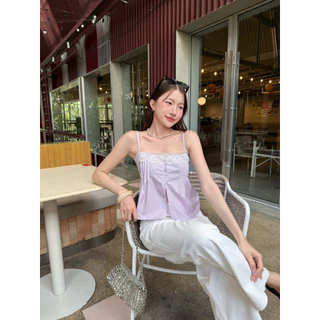 สายปรับได้🌟Mamildya.shop🌟เสื้อสายเดี่ยวบอลลูน ทรงยอดฮิต เนื้อผ้าตารางสีละมุนมากๆ/ S1-5/TOT-ลูน1