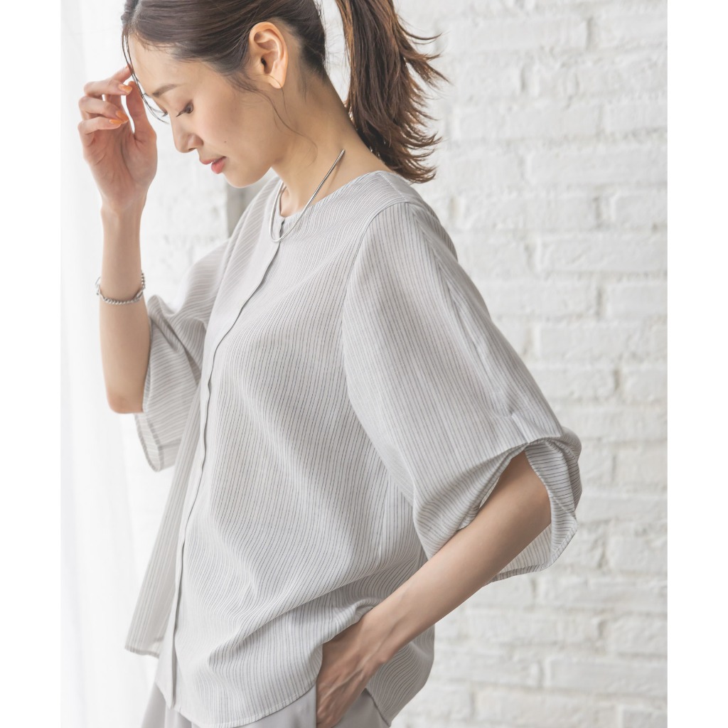 GLOBAL WORK เสื้อเบลาส์ 2WAY ปกปิดรูปร่าง กันแดดได้ดี Easy-care Linen Tucked Sleeves