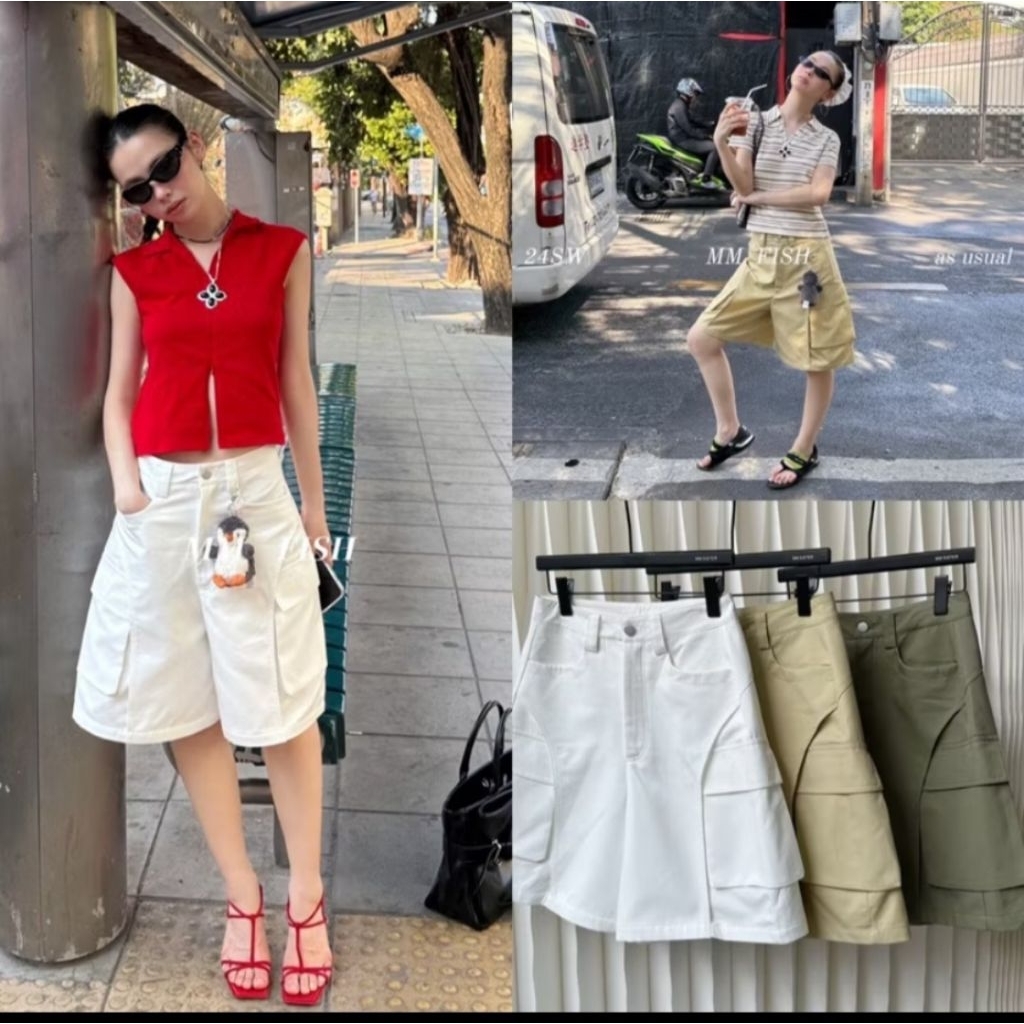 กางเกง Cargo ป้าย MM FISH สีเขียวขี้ม้า