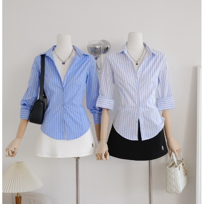 Mintie เสื้อเชิ้ตเข้ารูปแขนยาว ผ้าคอตตอน  ป้ายPrisana