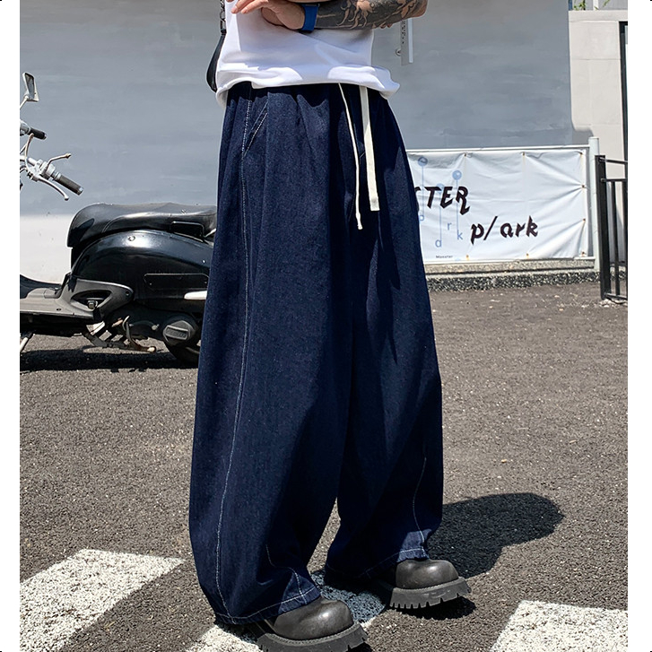 Jaey M-5XL กางเกงยีนส์ขายาวชาย เอวยืด มีเชือกรูด ทรงหลวม - รูปที่ 6