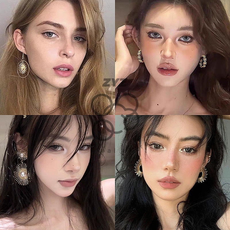 ZYZ [โปรโมชัน] อาวุธลับสำหรับลุคล้ำยุค! ✨ ต่างหูเรโทรรูปวงกลมและดวงอาทิตย์ ใส่ปั๊บเป็นจุดสนใจ S445-S448